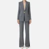 Tailleur in doppio crêpe stretch con giacca dritta e pantalone a palazzo