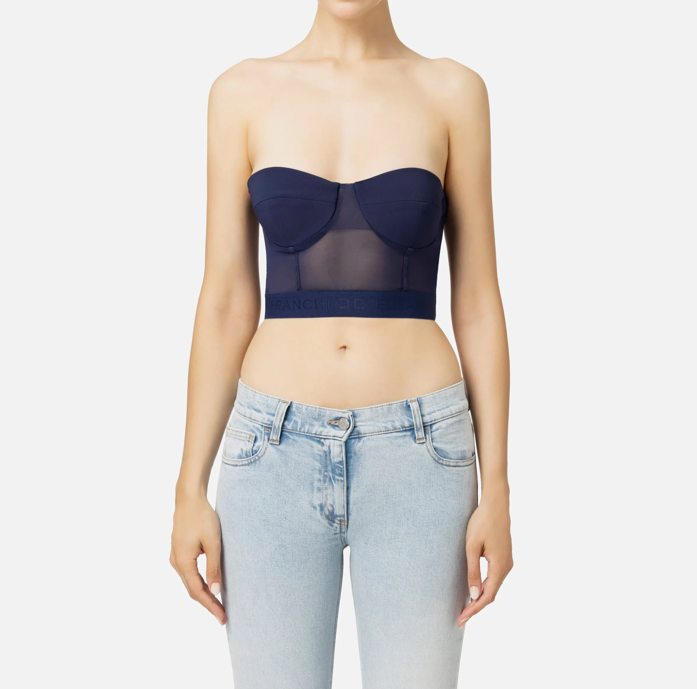 Top a balconcino in crêpe e tulle con elastico