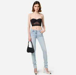 Top a balconcino in crêpe e tulle con elastico