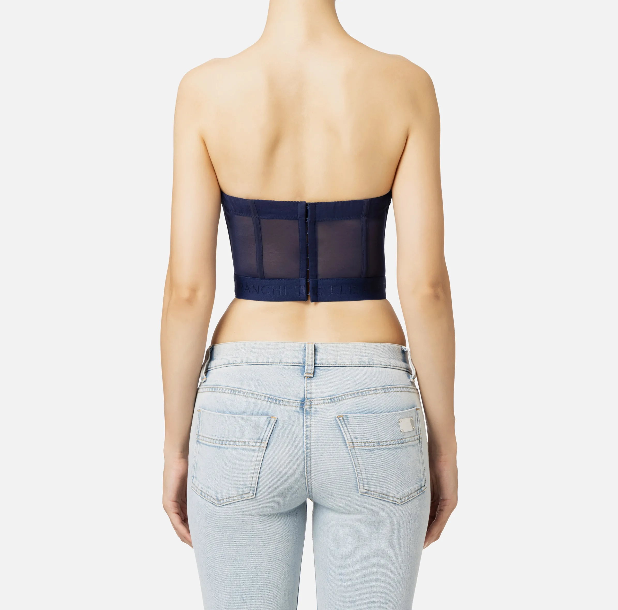 Top a balconcino in crêpe e tulle con elastico