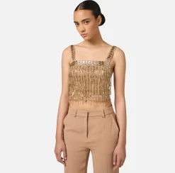 Top a fascia in crêpe ricamato con paillettes