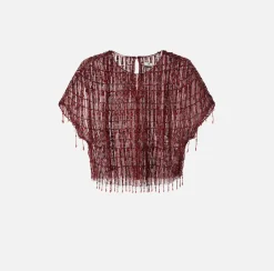Top boxy in tulle ricamato con paillettes