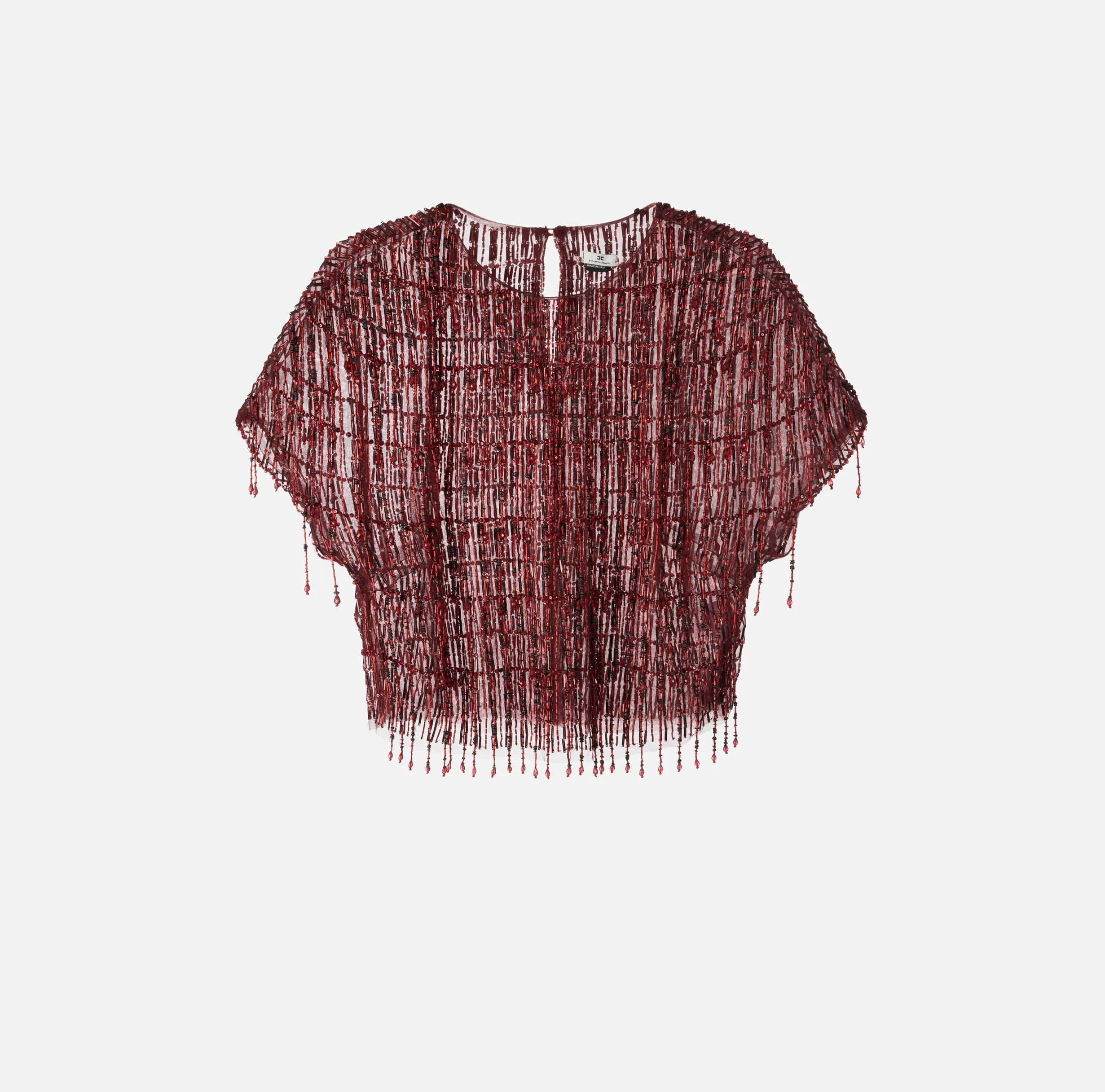 Top boxy in tulle ricamato con paillettes