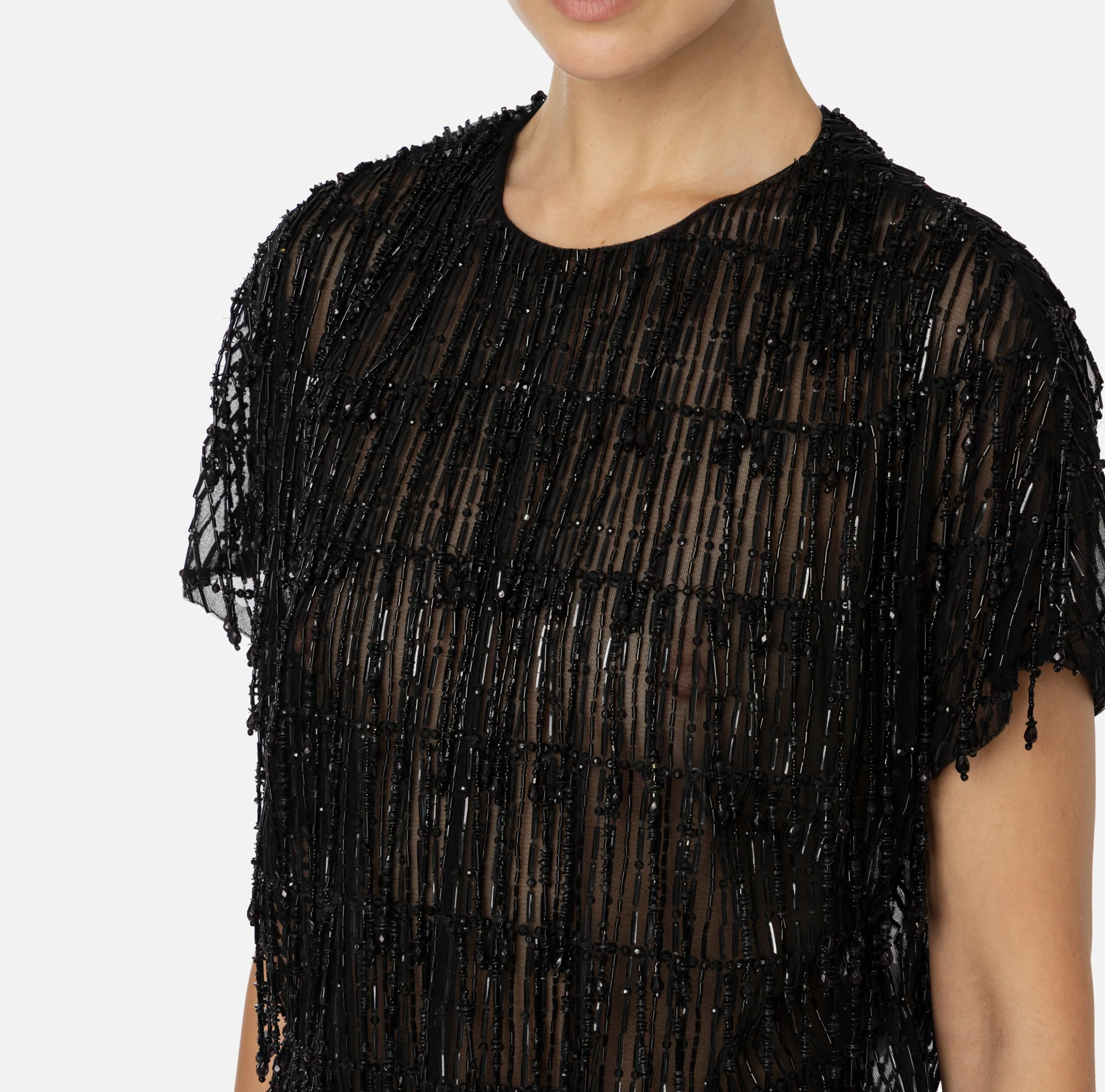 Top boxy in tulle ricamato con paillettes