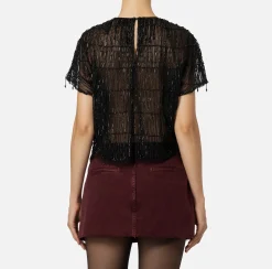 Top boxy in tulle ricamato con paillettes