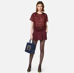 Top boxy in tulle ricamato con paillettes
