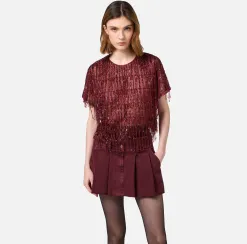 Top boxy in tulle ricamato con paillettes