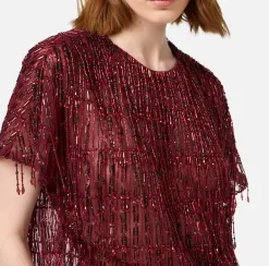 Top boxy in tulle ricamato con paillettes