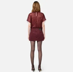 Top boxy in tulle ricamato con paillettes
