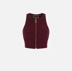 Top cropped in doppio crêpe con zip