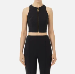 Top cropped in doppio crêpe con zip