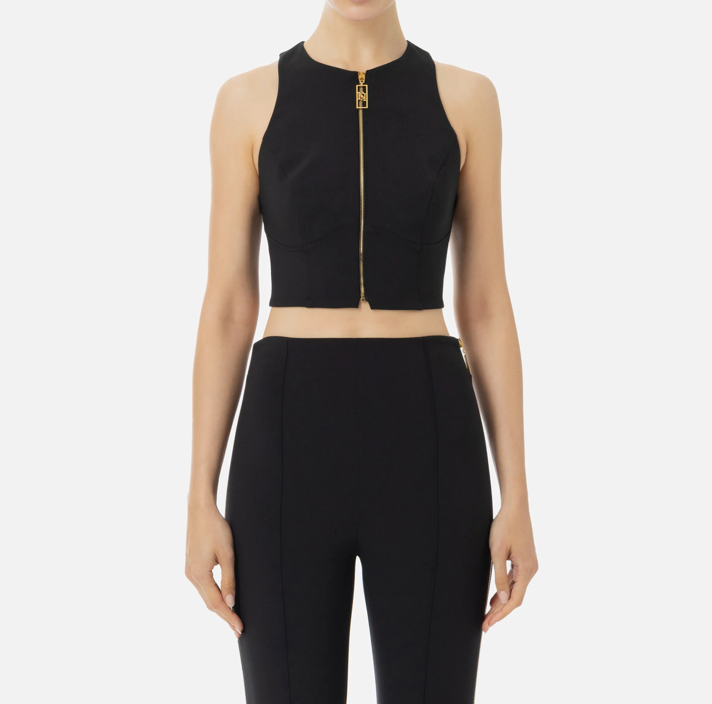 Top cropped in doppio crêpe con zip