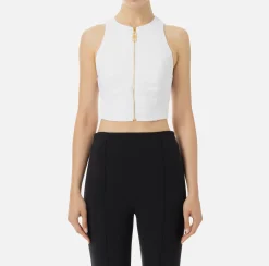 Top cropped in doppio crêpe con zip