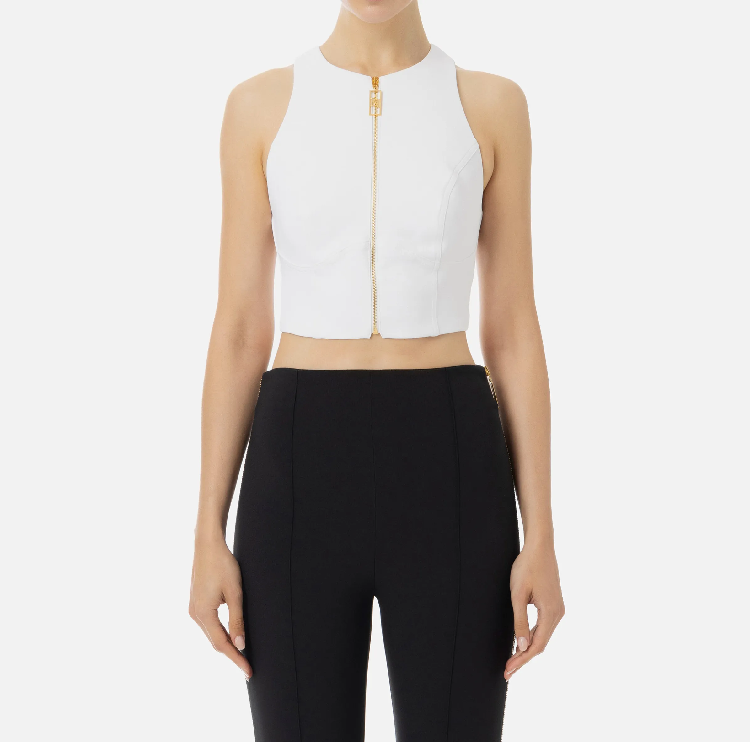 Top cropped in doppio crêpe con zip