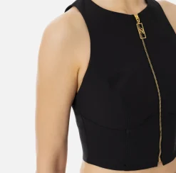 Top cropped in doppio crêpe con zip