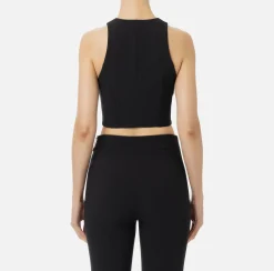 Top cropped in doppio crêpe con zip