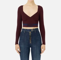 Top cropped in viscosa con bande logo