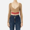 Top cropped in viscosa con bande logo