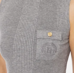 Top dolcevita in lyocell e seta a costine con ricamo logo