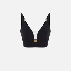 Top in doppio crêpe con placca logo