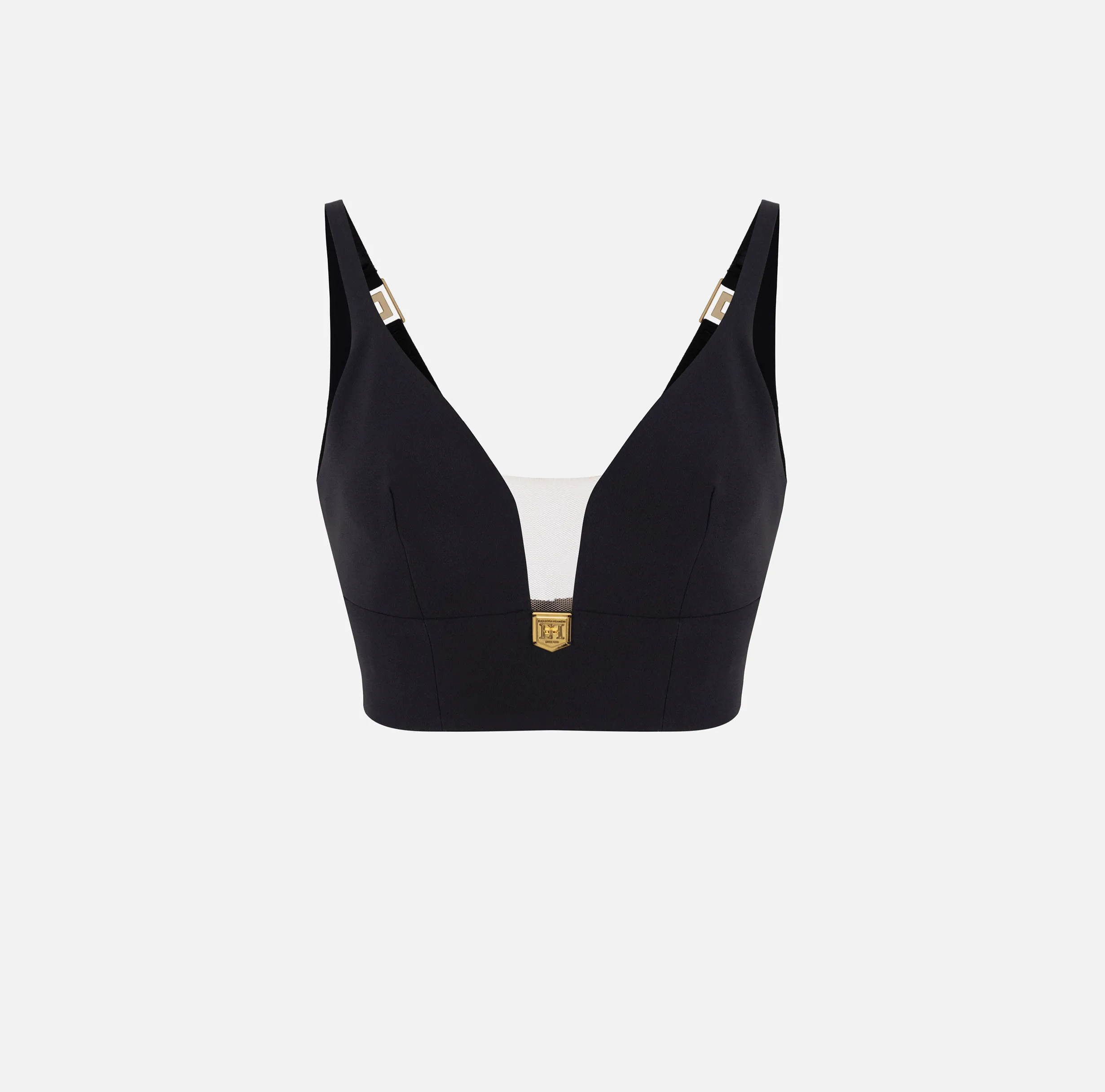 Top in doppio crêpe con placca logo