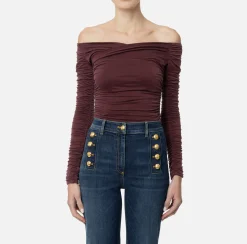 Top in jersey cupro drappeggiato