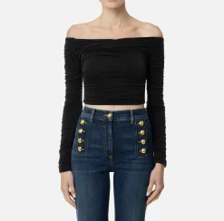 Top in jersey cupro drappeggiato