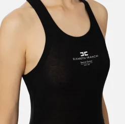 Top in jersey e lana con logo