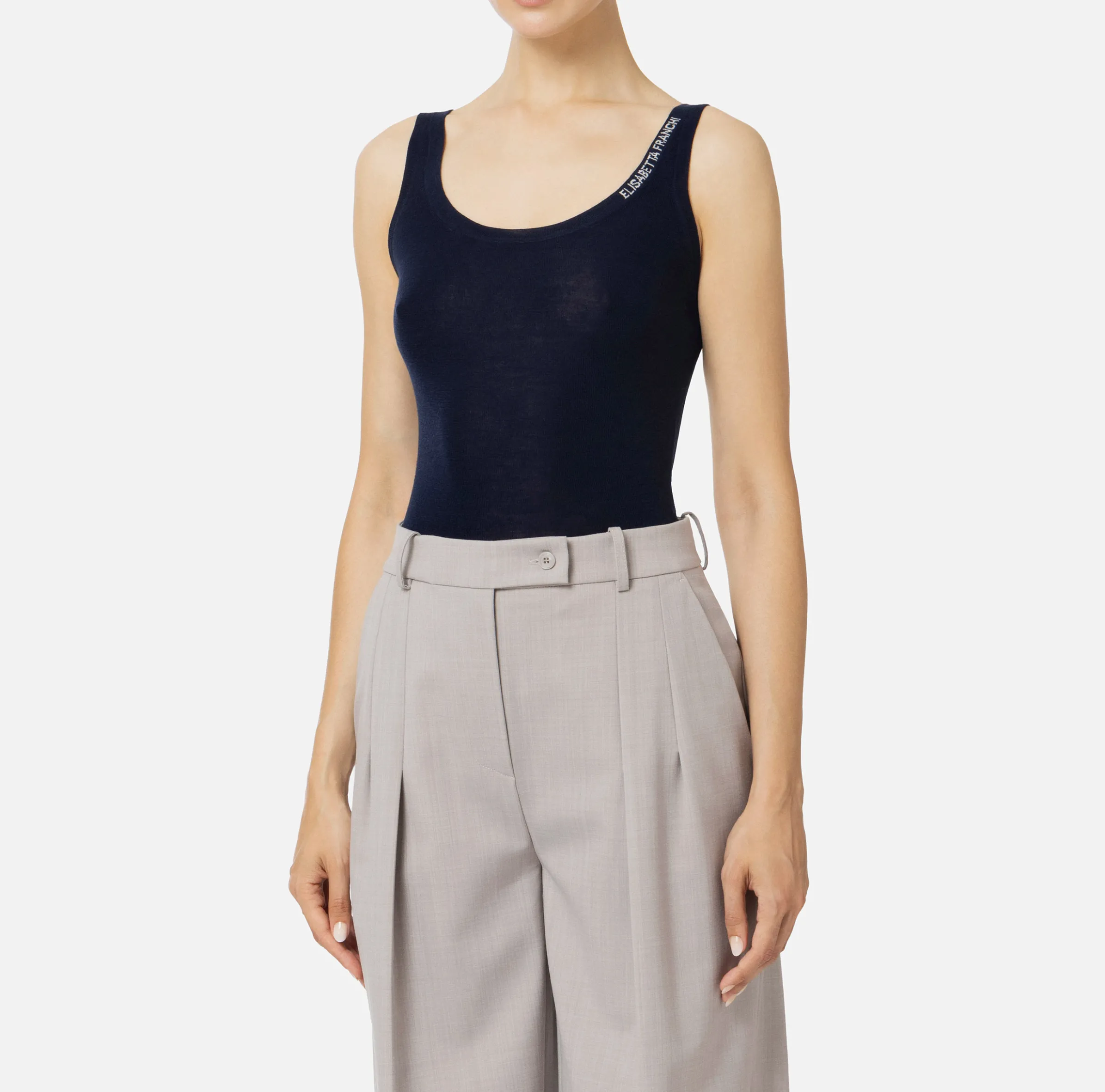 Top in lana merino con logo jacquard