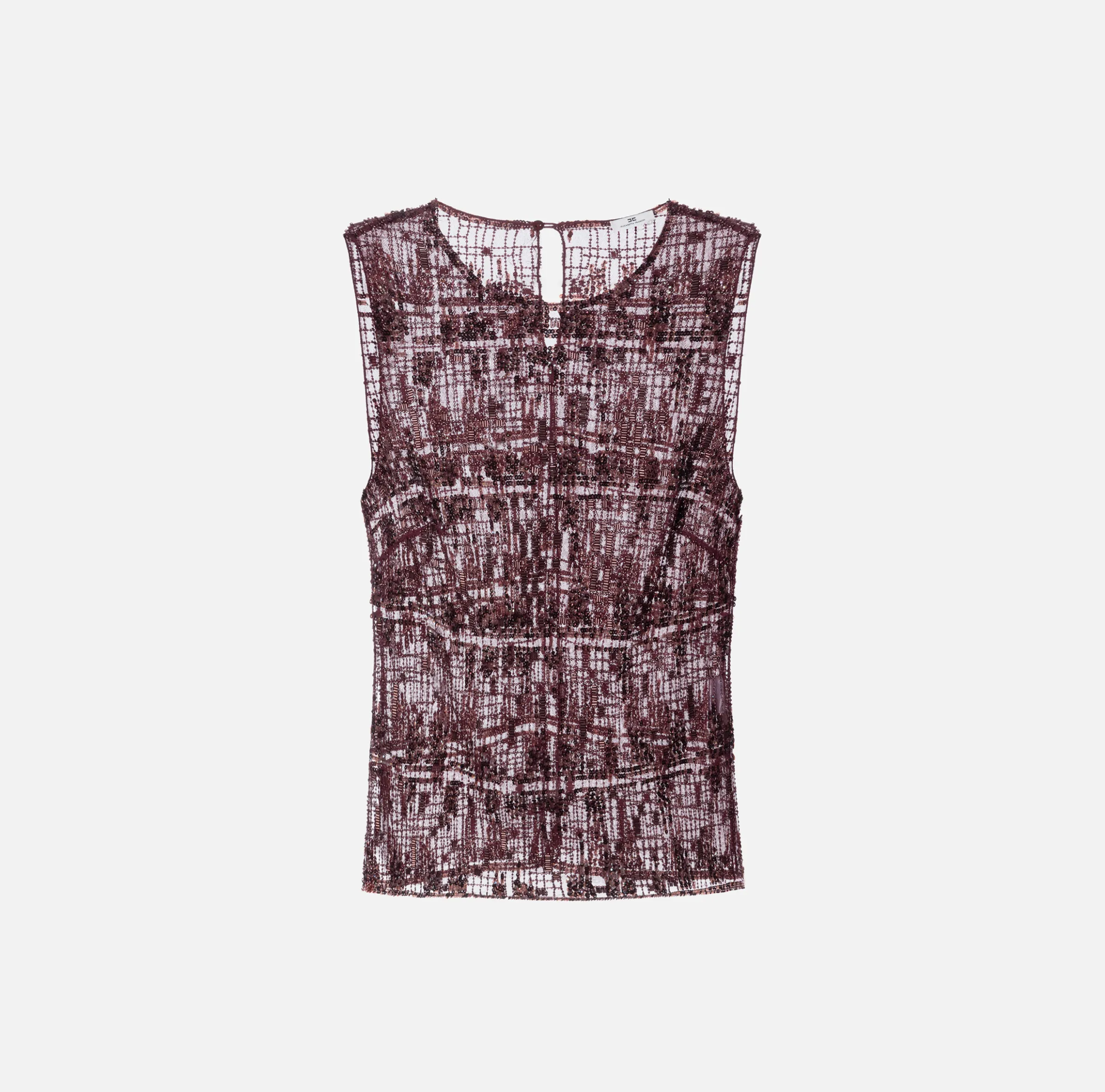 Top in tulle ricamato con paillettes pixel