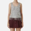 Top in tulle ricamato con frange di paillettes