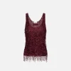 Top in tulle ricamato con frange di paillettes