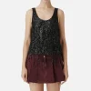 Top in tulle ricamato con frange di paillettes