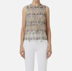 Top in tulle ricamato con paillettes pixel