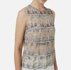 Top in tulle ricamato con paillettes pixel