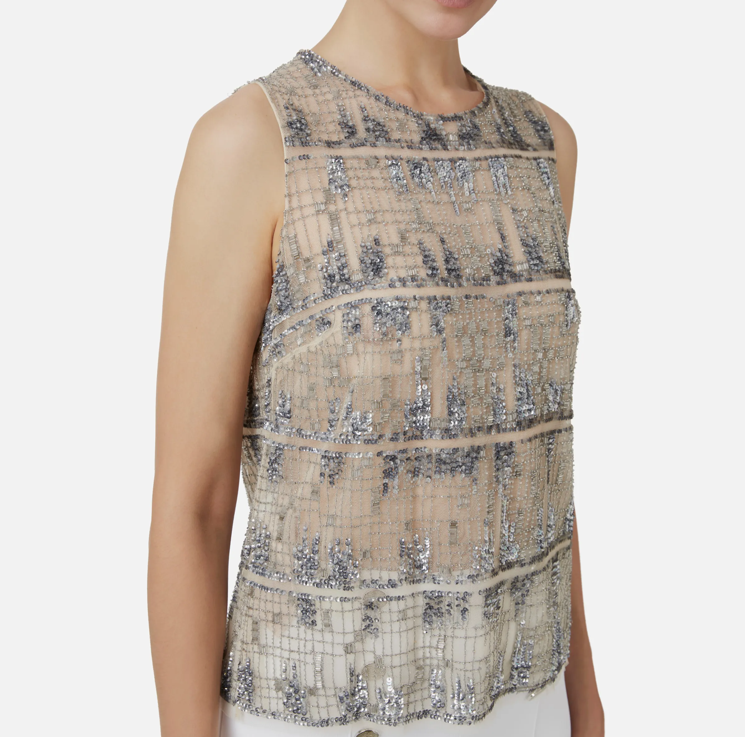 Top in tulle ricamato con paillettes pixel