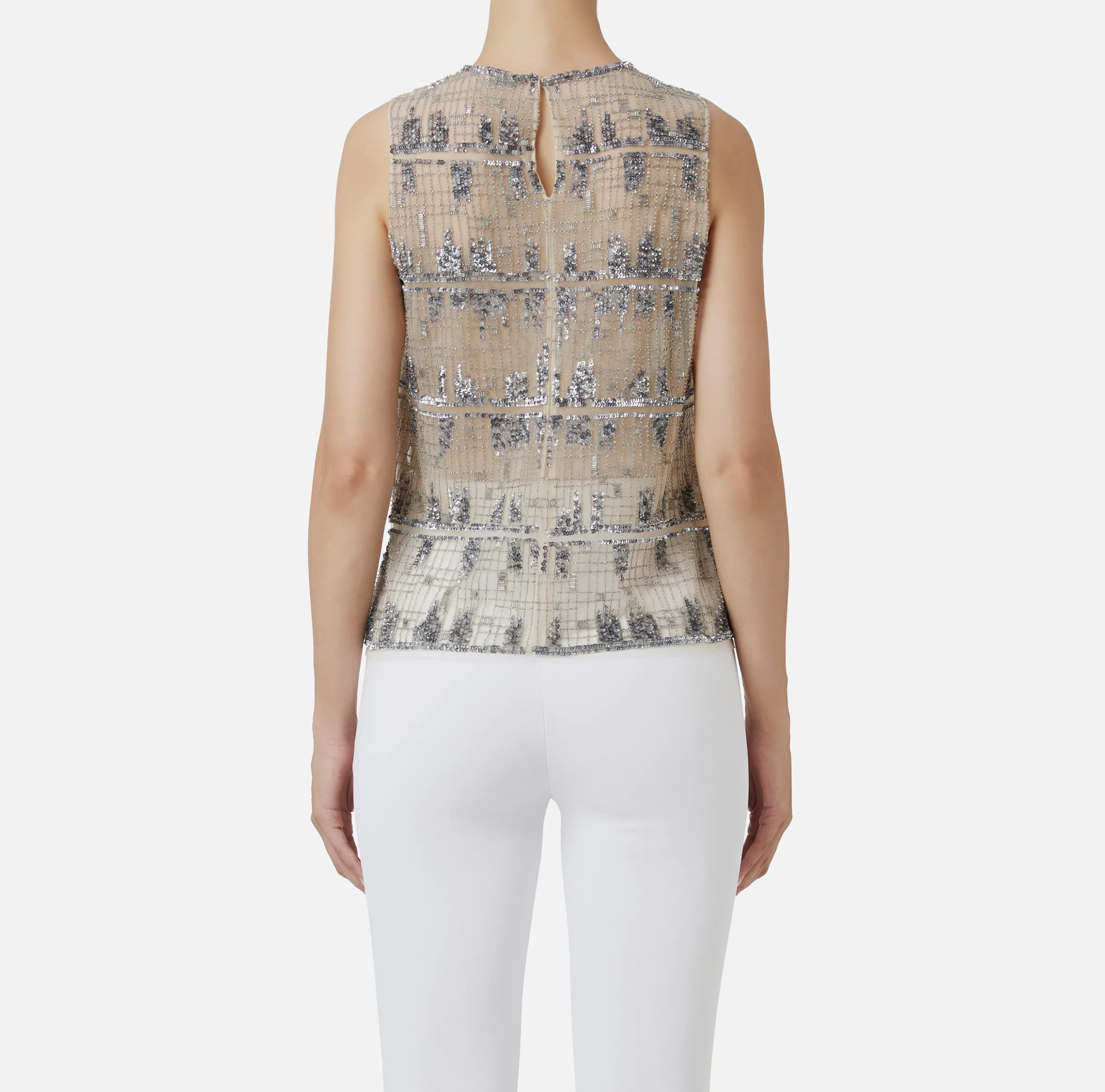 Top in tulle ricamato con paillettes pixel