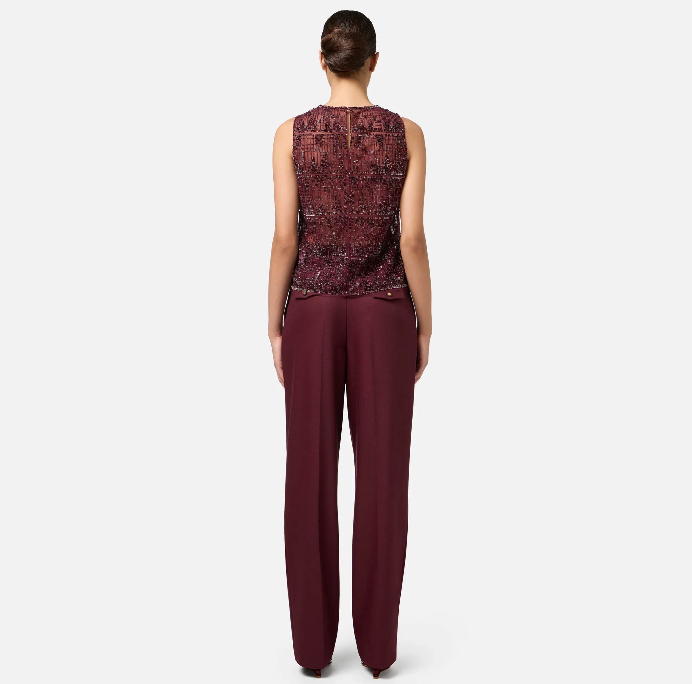 Top in tulle ricamato con paillettes pixel