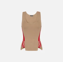 Top in viscosa con bande logate