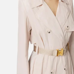 Trench in nylon con gonna a ruota e cintura