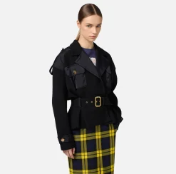 Trench in viscosa con inserti in vela