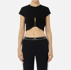 T-shirt cropped in jersey con zip
