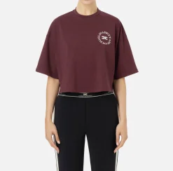 T-shirt cropped in jersey con logo