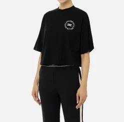 T-shirt cropped in jersey con logo