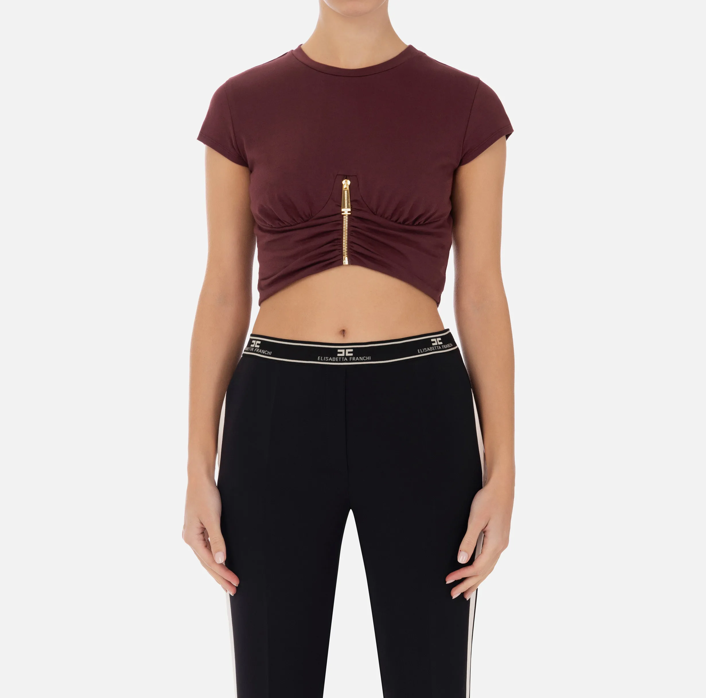 T-shirt cropped in jersey con zip