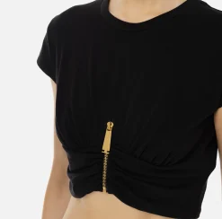T-shirt cropped in jersey con zip