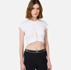 T-shirt cropped in jersey con zip