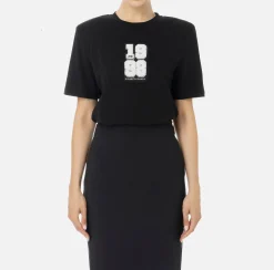 T-shirt in cotone con patch logo stile college