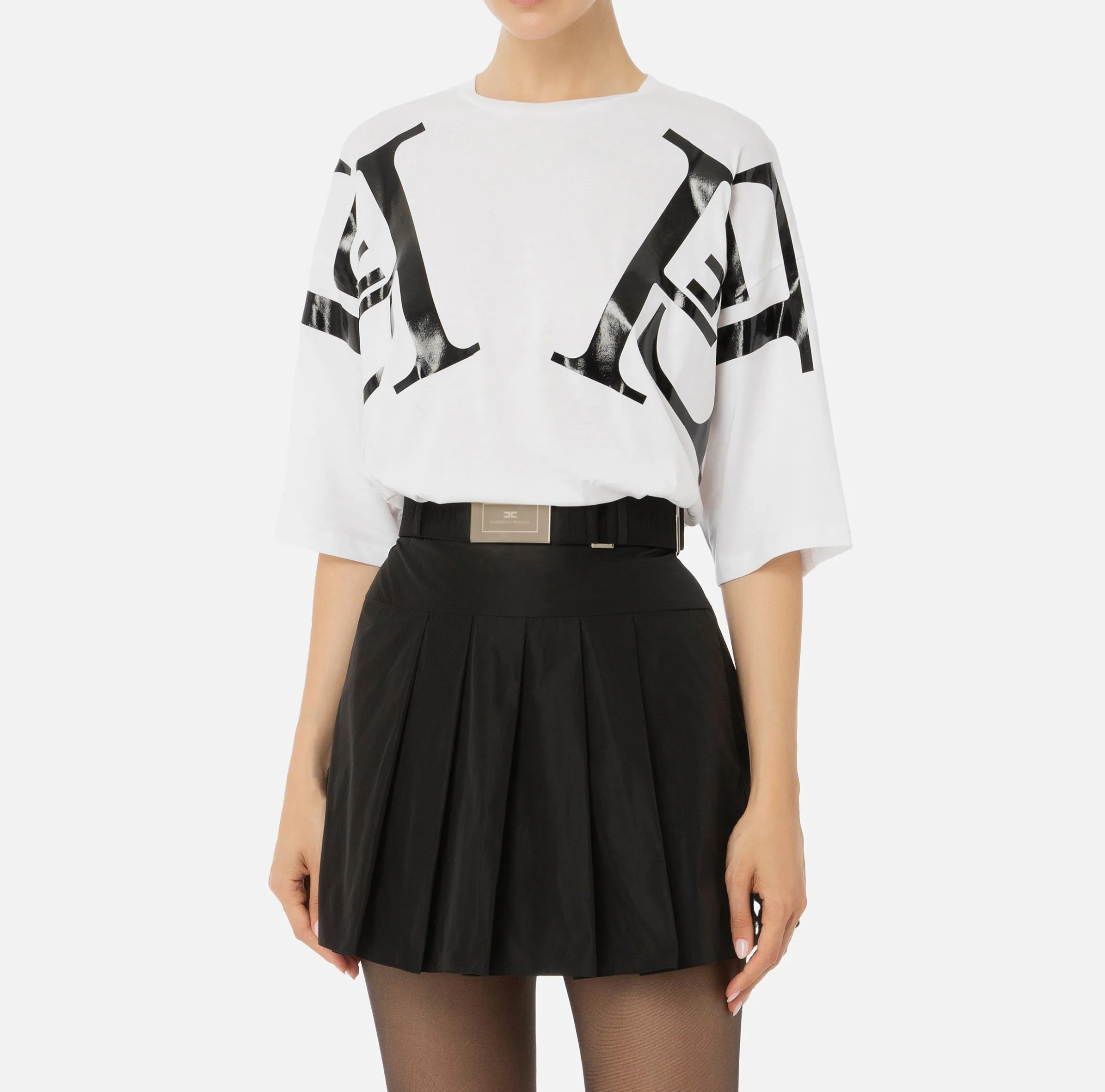 T-shirt in jersey con maxi logo sulle maniche