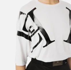 T-shirt in jersey con maxi logo sulle maniche